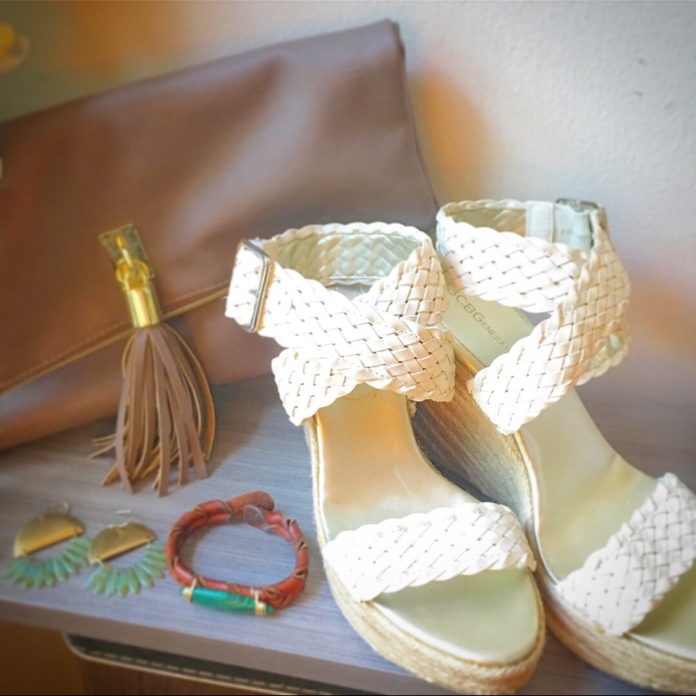 BCBG Leather espadrille wedges Sz 6